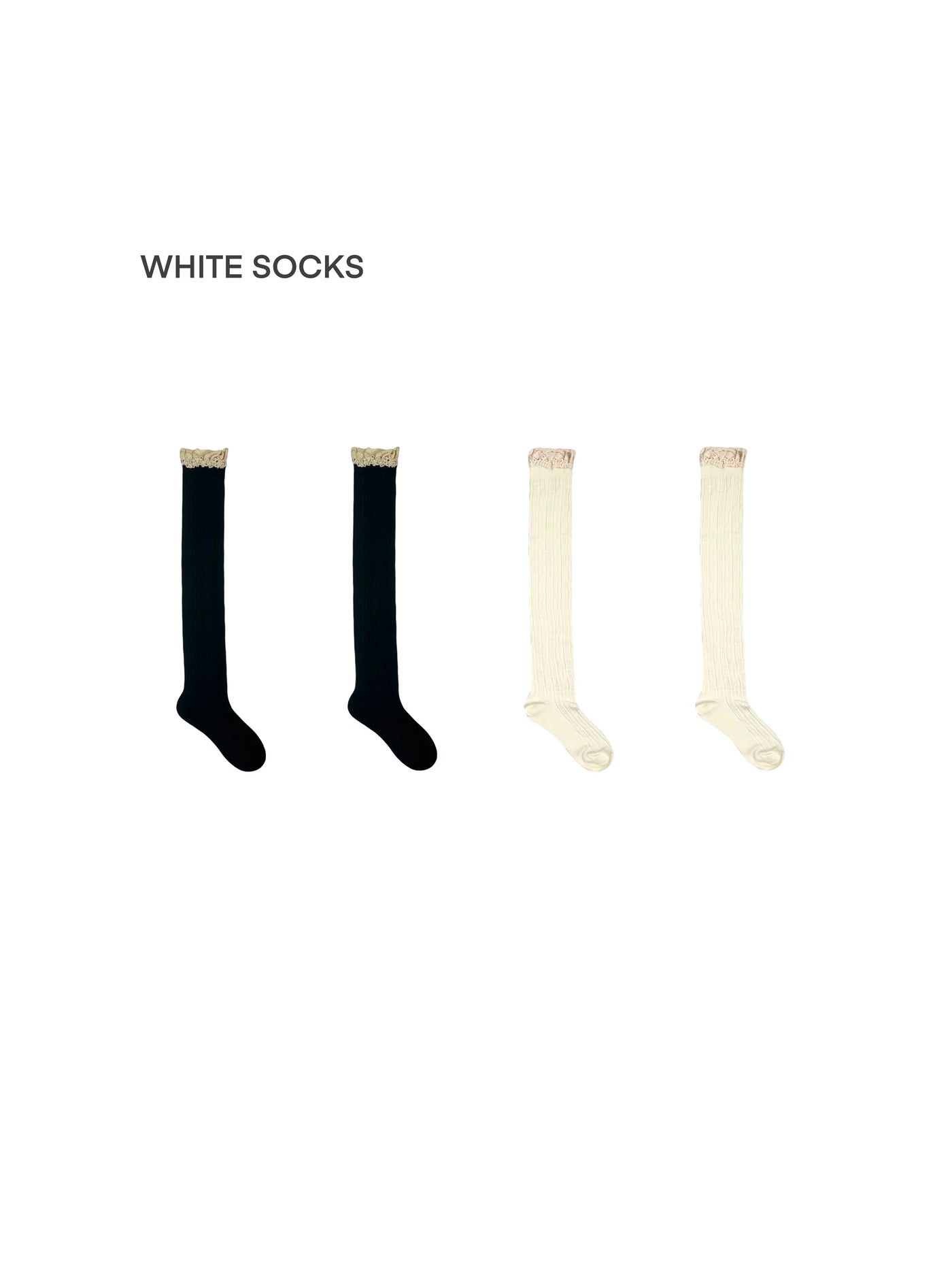 White Socks - Retro Lace Contrast - Over-the-Knee Socks with Lace Edging
