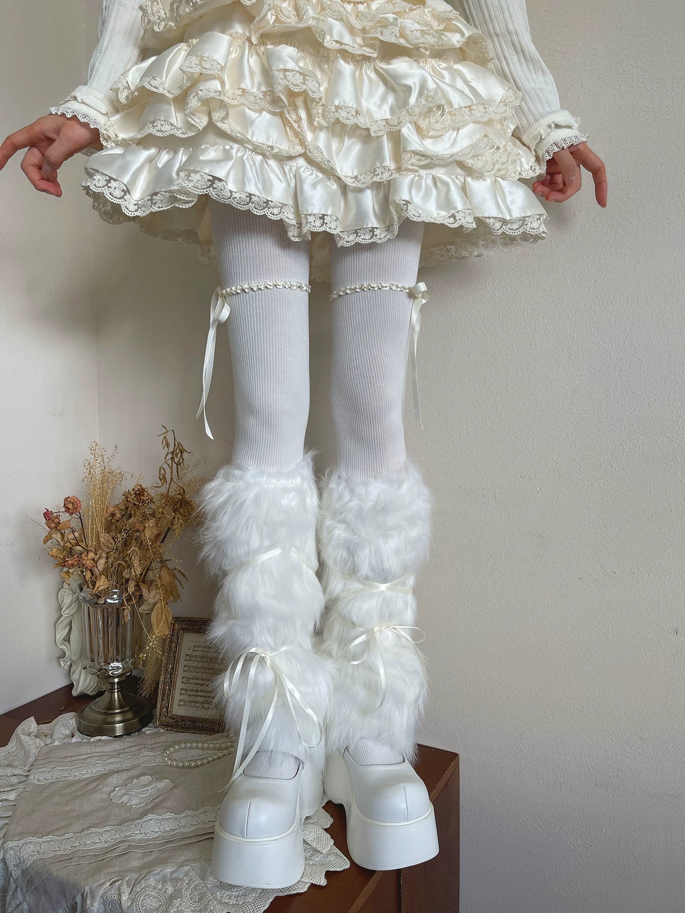 Sock Noble - Winter Fur - Long fur leg warmers with ribbon ties