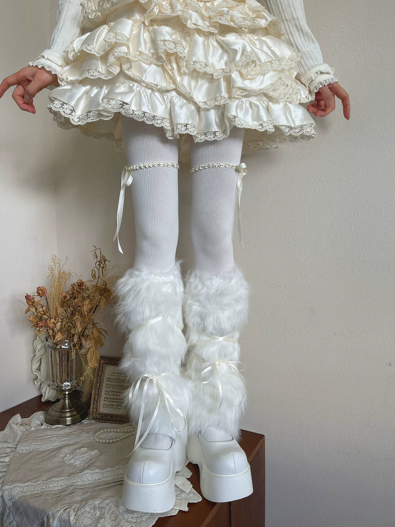 Sock Noble - Winter Fur - Long fur leg warmers with ribbon ties