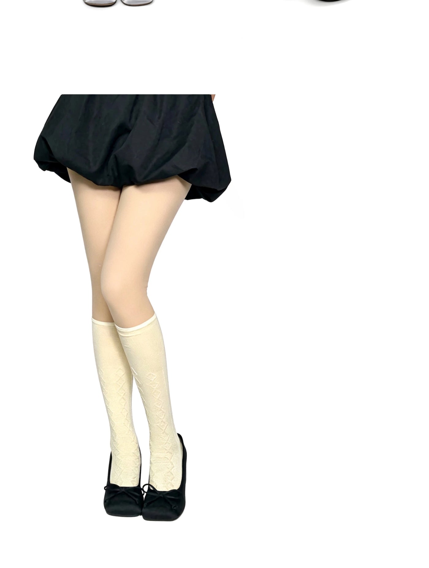 White Socks - Japanese Diamond - Diamond-Pattern Mid-Calf Slouch Socks