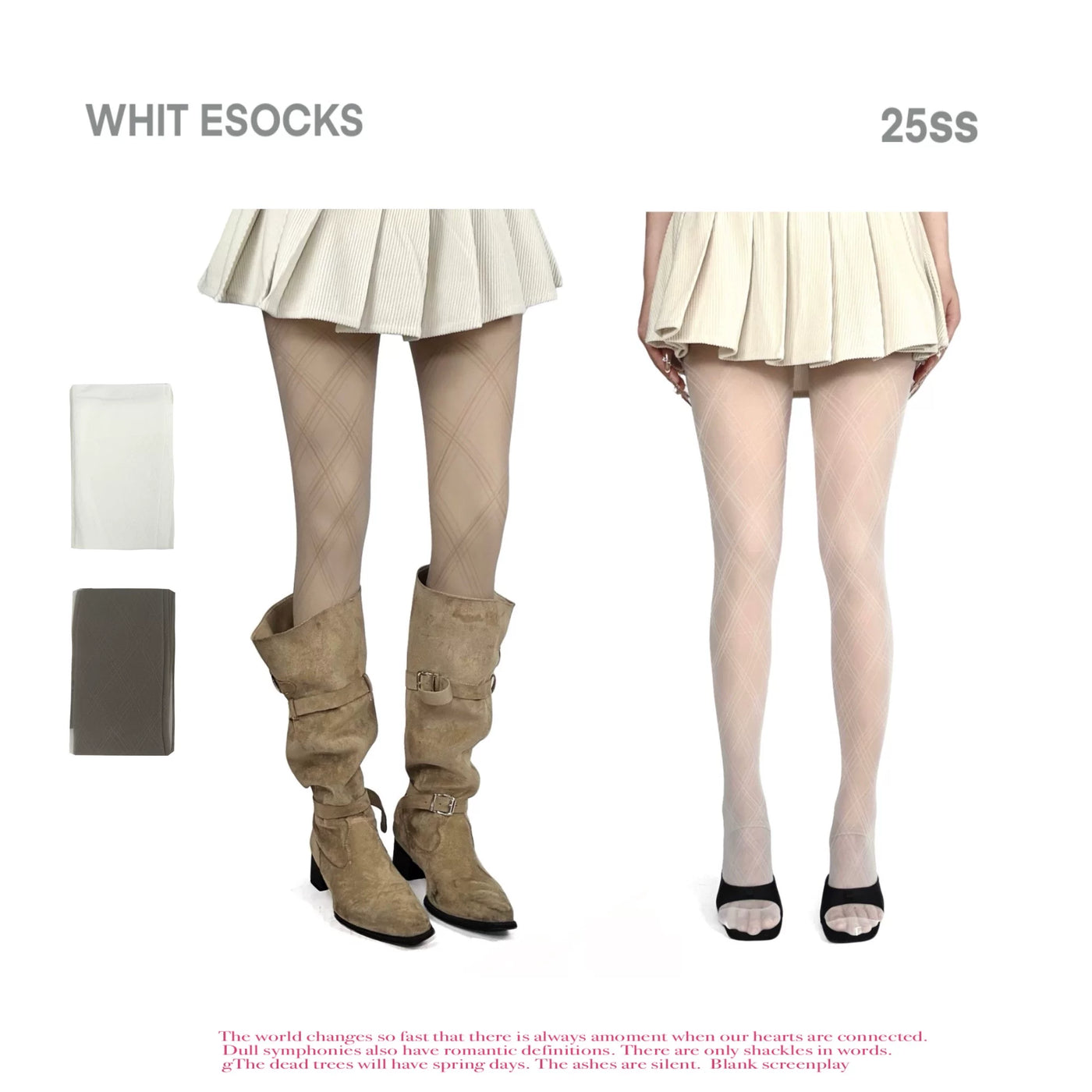 White Socks - Ballet Diamond - Semi-sheer tights with a diagonal diamond-grid pattern