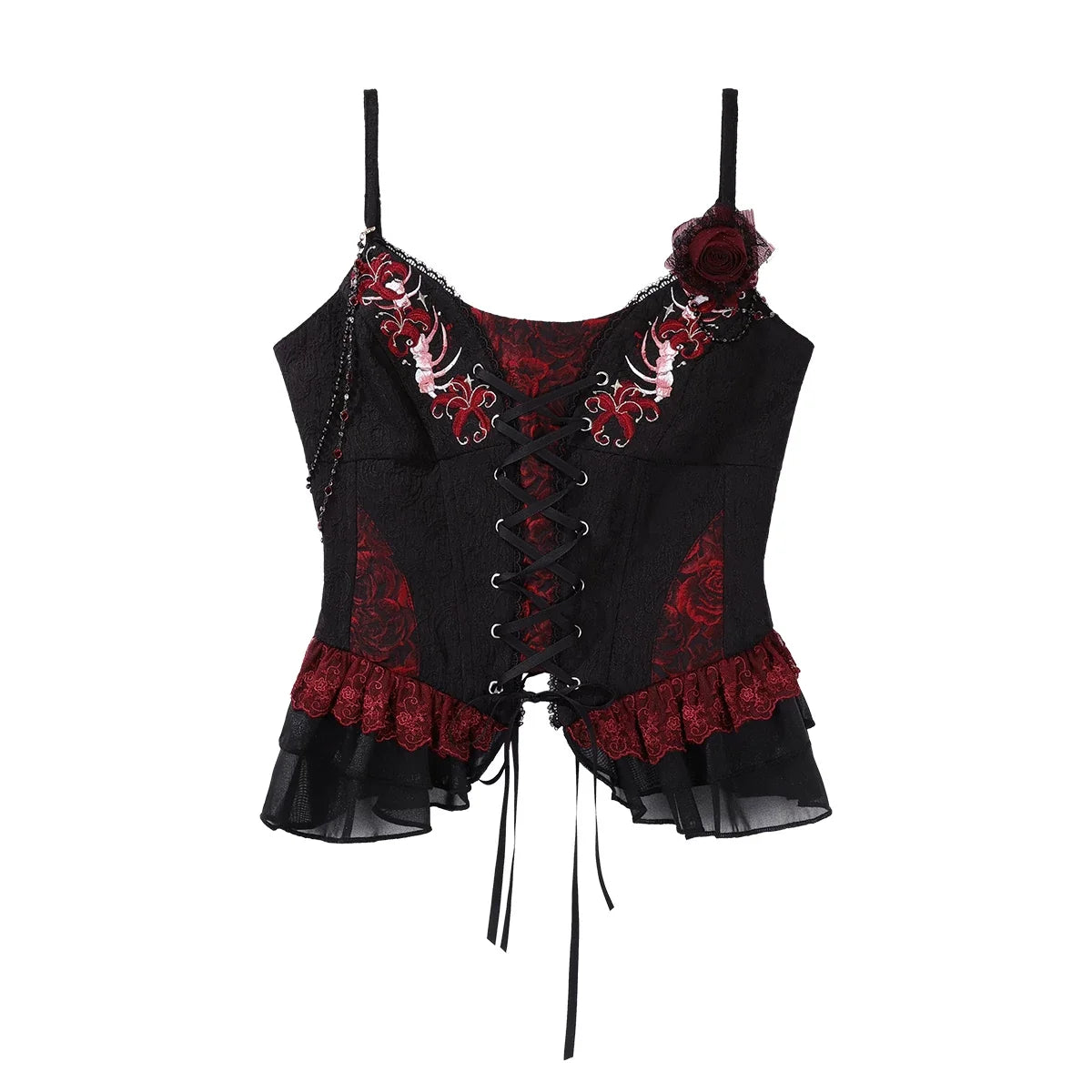 Your Princess - Bone Rot Bloom - Gothic Lolita Embroidered Camisole & Drawstring Lift-up Hem Skirt