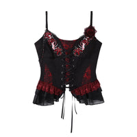 Your Princess - Bone Rot Bloom - Ensemble caraco et jupe à ourlet relevable Gothic Lolita avec accents brodés - Juste la camisole / S