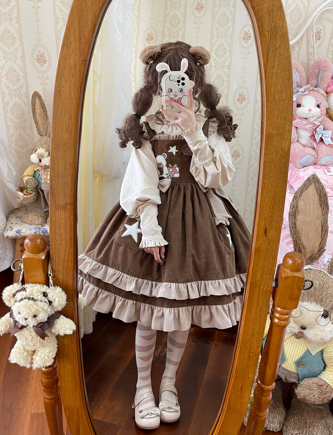 Lady Han Cute Bear Diary Lolita JSK dress with adorable bear print, featuring a charming, vintage-inspired design.