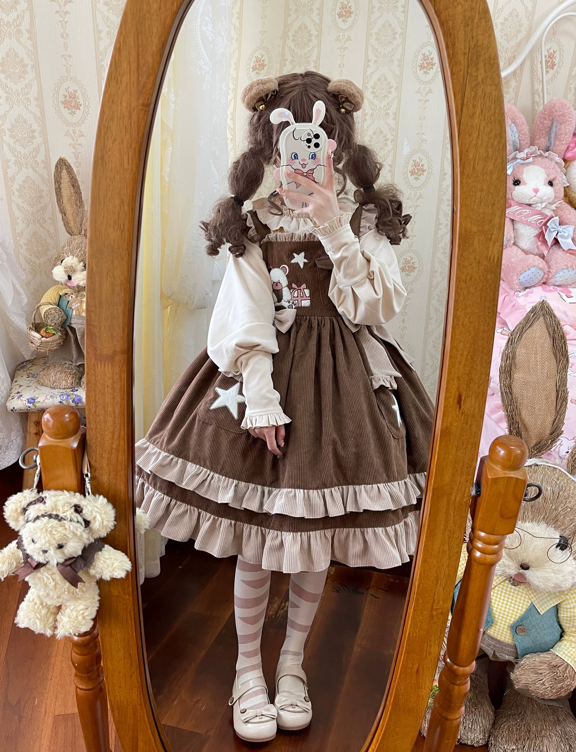 Lady Han Cute Bear Diary Lolita JSK dress with adorable bear print, featuring a charming, vintage-inspired design.