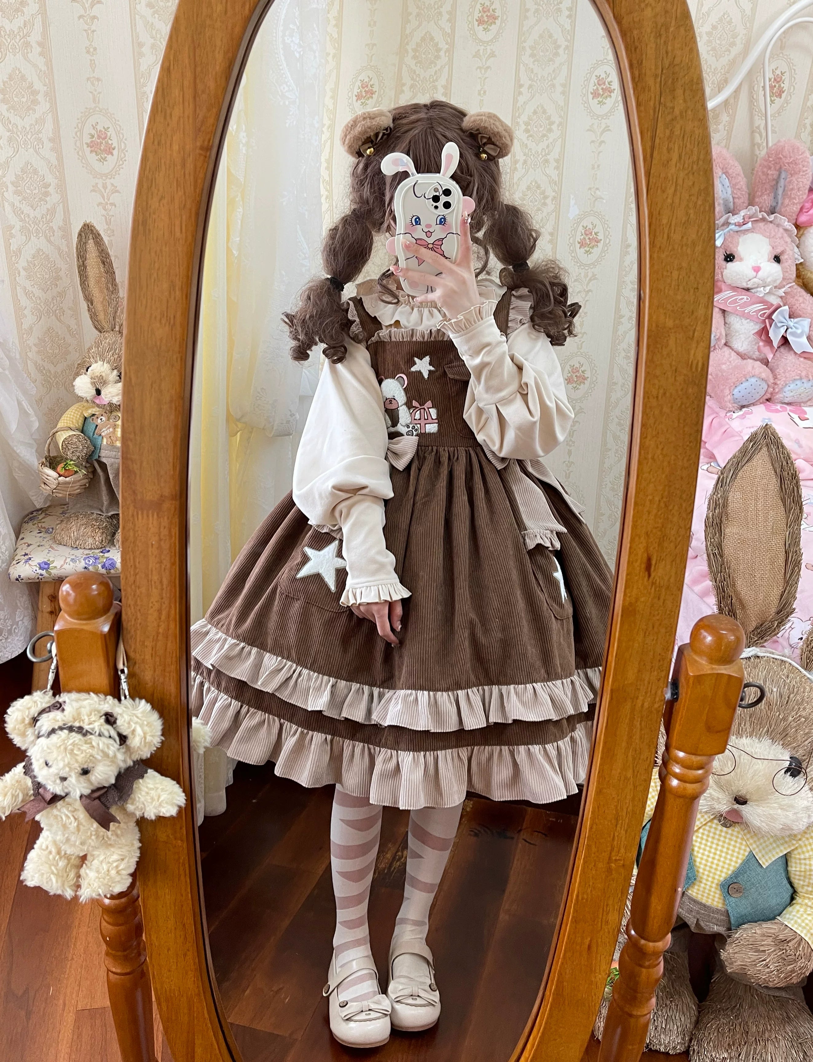 Lady Han Cute Bear Diary Lolita JSK dress with adorable bear print, featuring a charming, vintage-inspired design.
