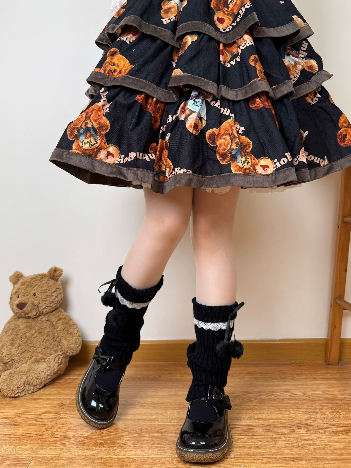 Chubby Bear Tales - Ribbon Knit - Scrunched Knit Leg-Warmer Socks with Ribbon Ties