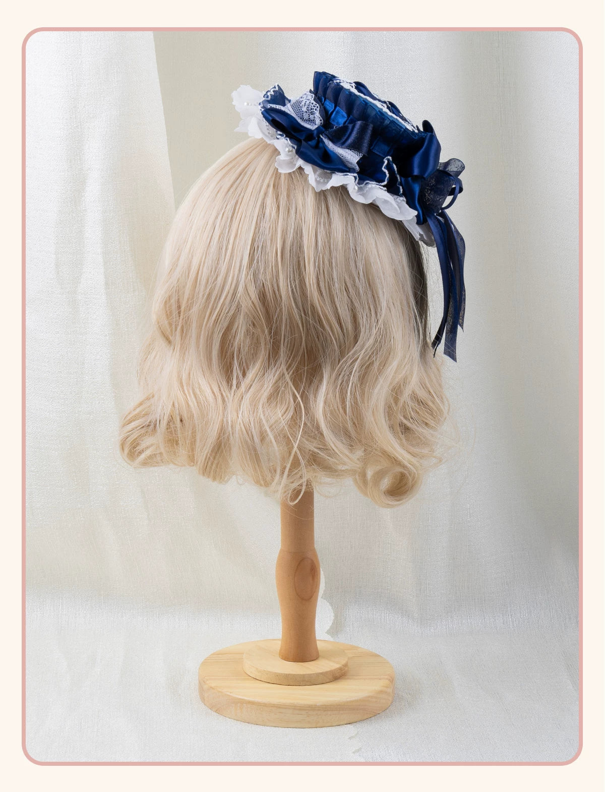 Stardust Rose - A041 - Navy Lace Headwear with Ribbon Bows