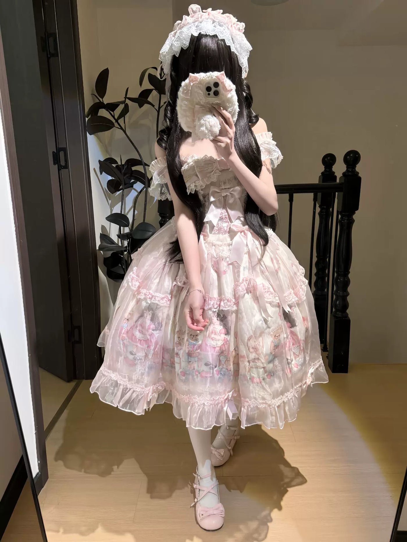 Creamy - Berry Cute - Printed OP Dress with Layered Ruffles and Bow Details