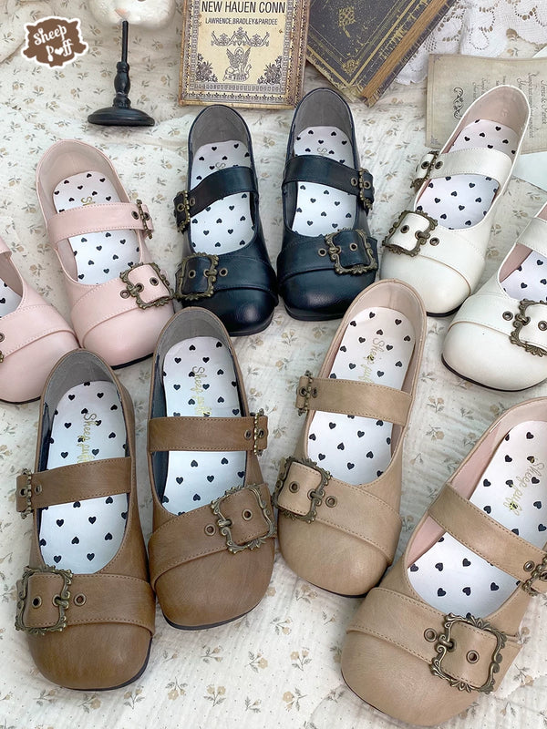 Sheep Puff Curly Sheep Mary Jane Shoes featuring plush sheep design, black straps, and classic Mary Jane style for kids.