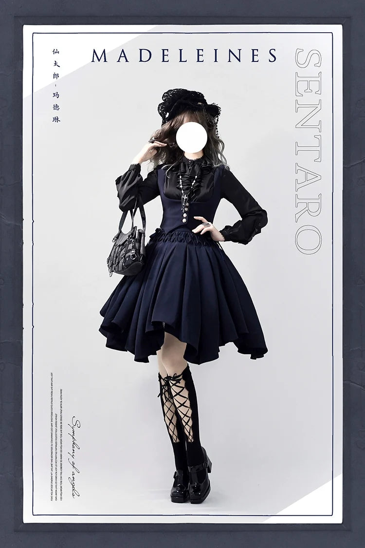 Sentaro - Pleated Irregular Knit Floral Slim - Fit Vest and Half Skirt Set SK Skirt