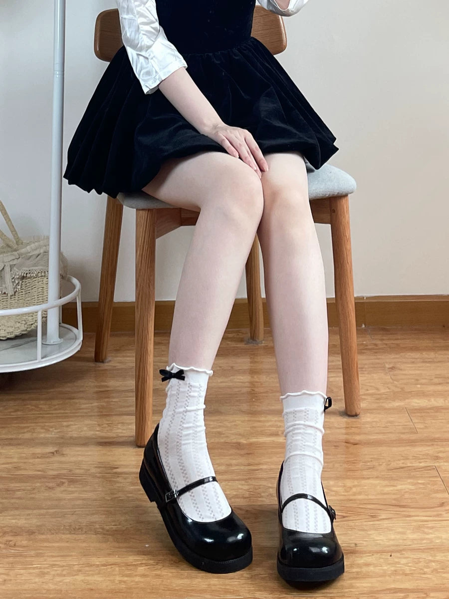Chubby Bear Tales - Cream Peach - Socks & Legwear with Frilled Bow Cuffs