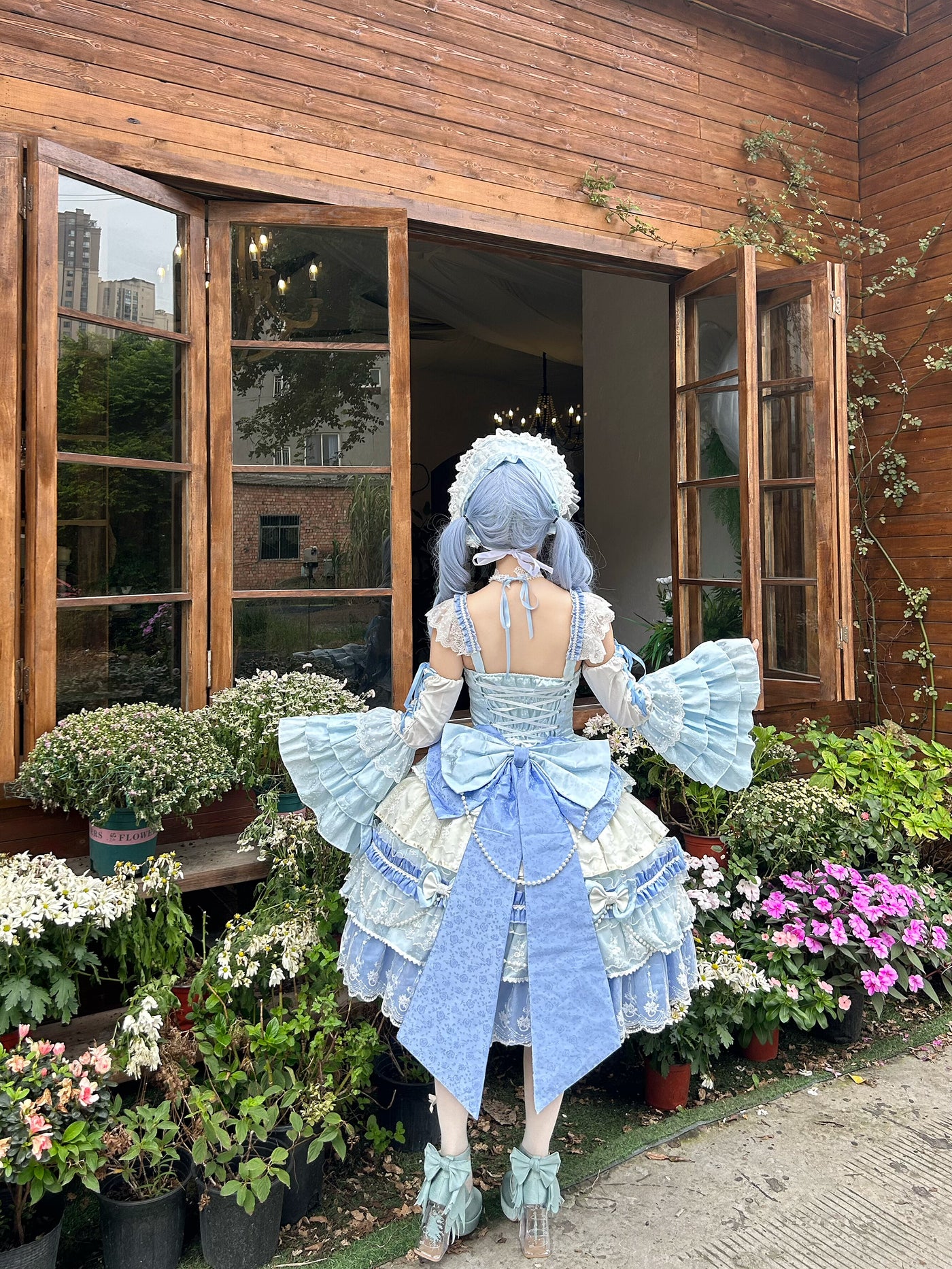 Hello Princess Lolita - Falling Cherry Blossoms - Plus-Size Bridal-Style Lolita Dress with Tiered Lace Skirt – detail view 5