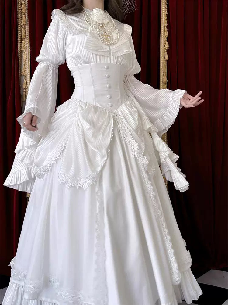 Creamy - Ivory Gothic - White blouse-and-skirt set with hime sleeves