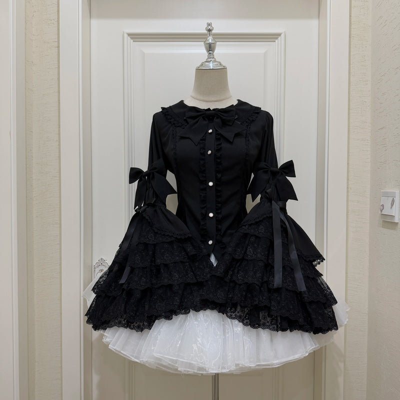 Hime-Sleeve Lace Lolita Blouse — Black Hime-Sleeve Blouse