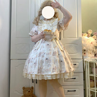 NiuNiu - Cartoon Puppy - Bow Detail Plus Size Lolita OP Dress - OP Dress / M