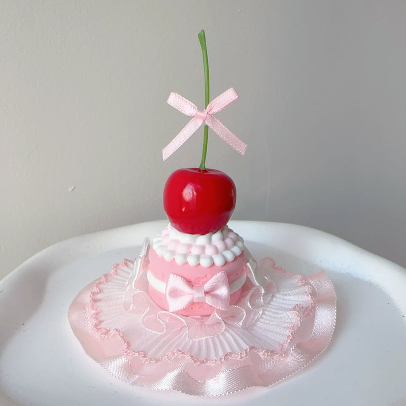 Golden Pikaka - Cherry and Strawberry Cake Collection - Frosted Small Top Hat with Fruit Toppings
