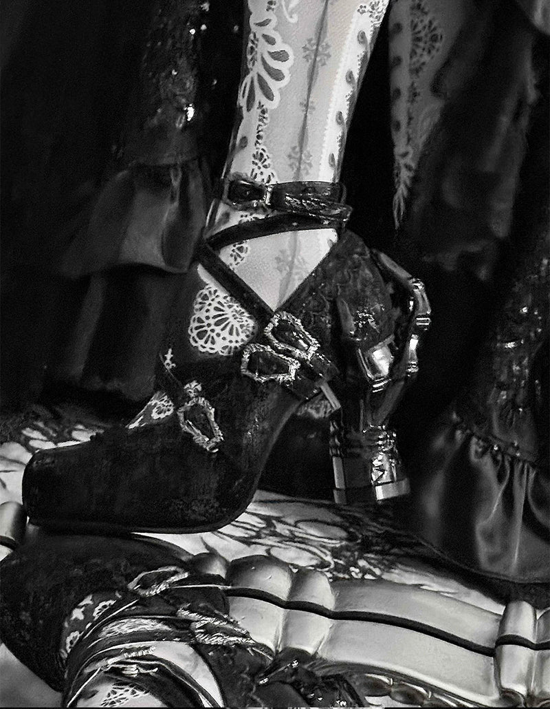 sphenoid - Tome of Holy Remains - Gothic Lolita heel shoes with 3D bone hand-shaped heels - product detail 10
