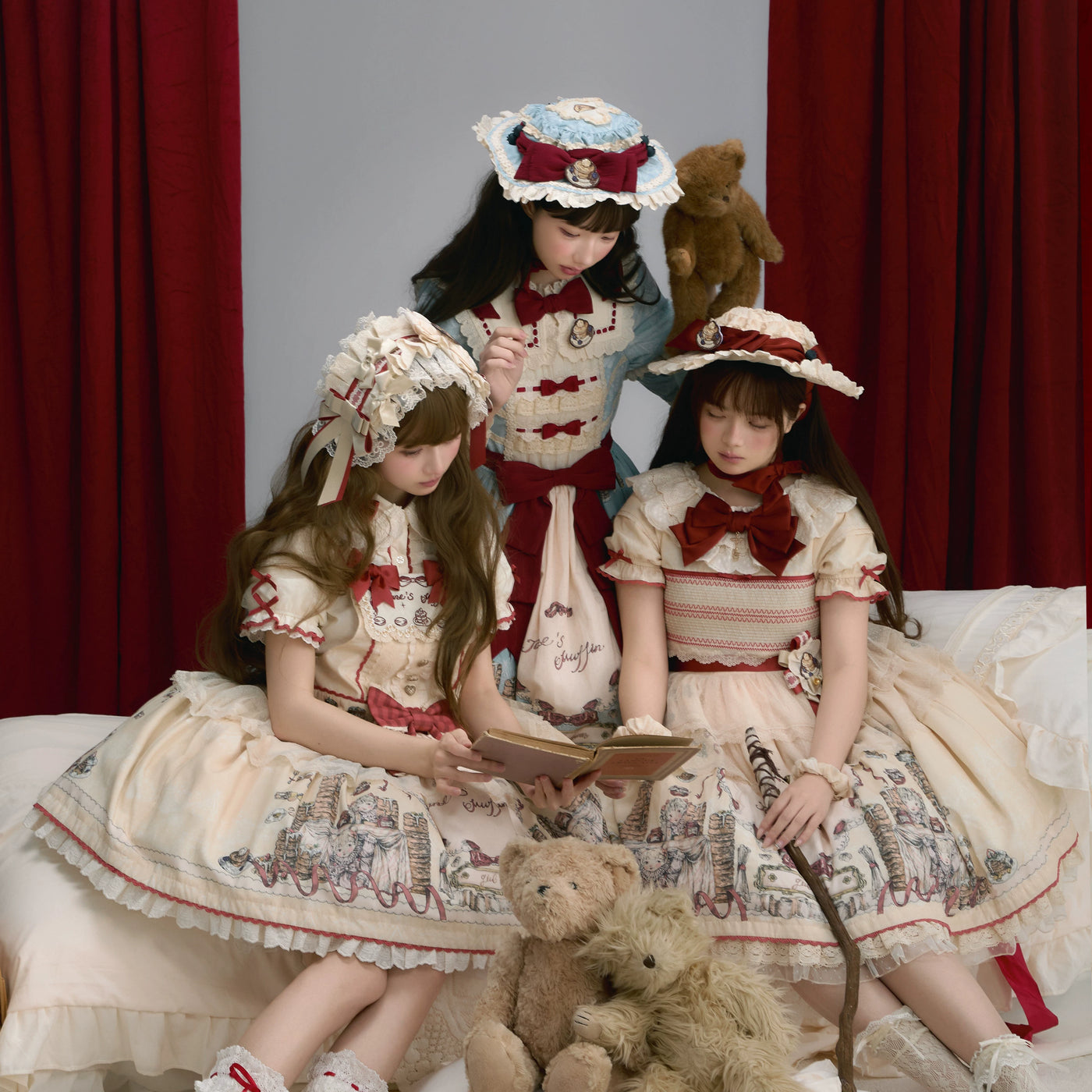 DayRabbit - Muffin Postman - Blue or Beige OP and Pinafore Dresses with Detachable Bows