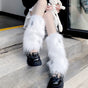 White - star furry leg warmers, without inner sock covers and leg ring / One Size