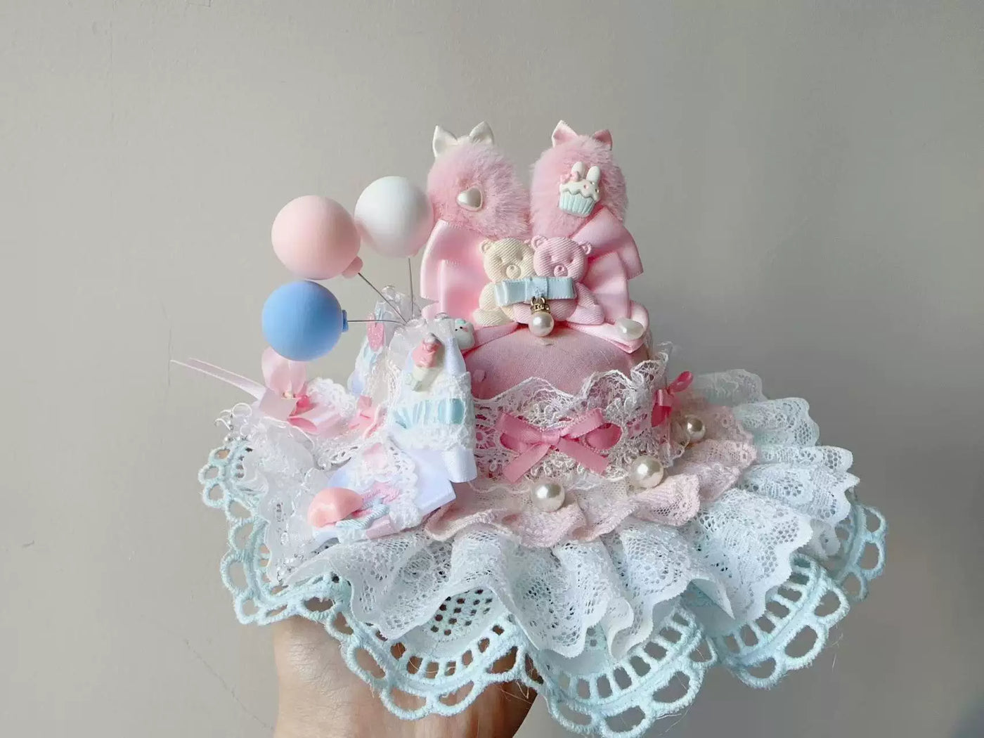Golden Pikaka - Spring Day Paradise - Pastel Mini Hat with Layered Lace