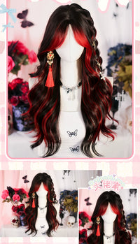 Dalao Home - Yuyan - Black and Red Highlighted Long Wig - Yuyan Red and Black Highlights