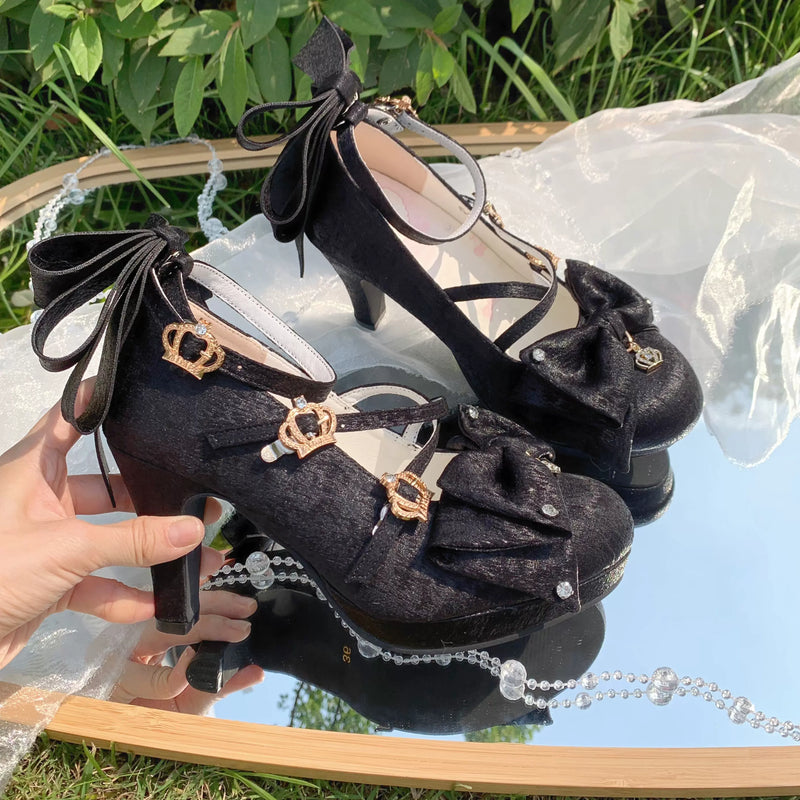 Aimee Gilded Coronation Lolita shoes — Black colour, product view