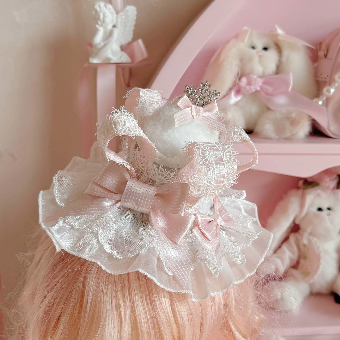 Moon Lily - Love Snow - White-and-Pink or Pure-White JSK with Layered Lace and Bows