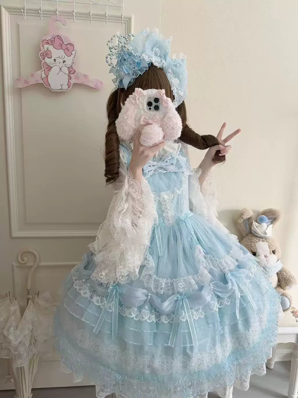 Sugar Girl - Sugar Knot - Sweet Lolita Chiffon JSK, Tiered Skirt, Doll-Like
