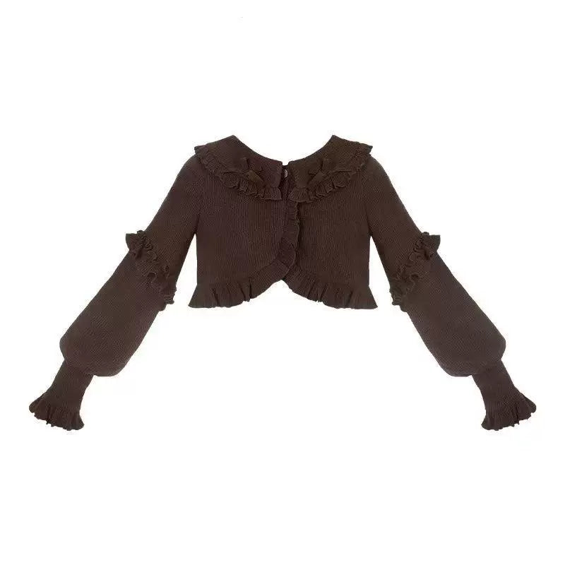 Sweetheart Dream Machine - Pinecone Doll - Short knitted cardigan with a ruffled doll collar