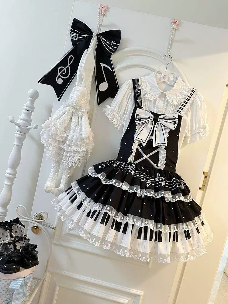 Sweetheart Dream Machine - Vintage Music - Black-and-White JSK Dress with Piano-Key Bands