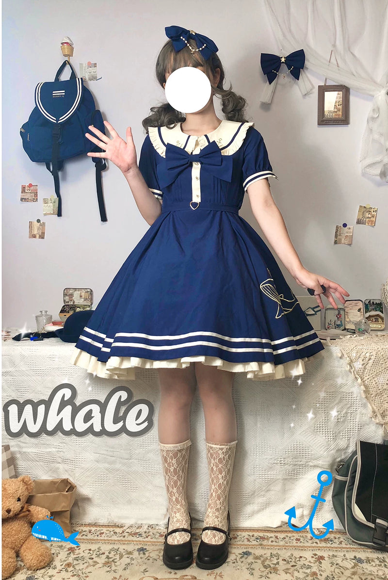 Strawberry Witch Little Whale Sailor Lolita OP Dress - Navy