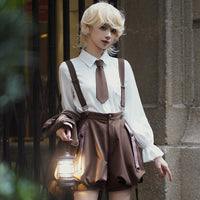 Letters from Unknown Star - Detective Rabbit Kiri - Ouji Lolita Outfits, Backpack Pants - Blouse With a Tie Only / S