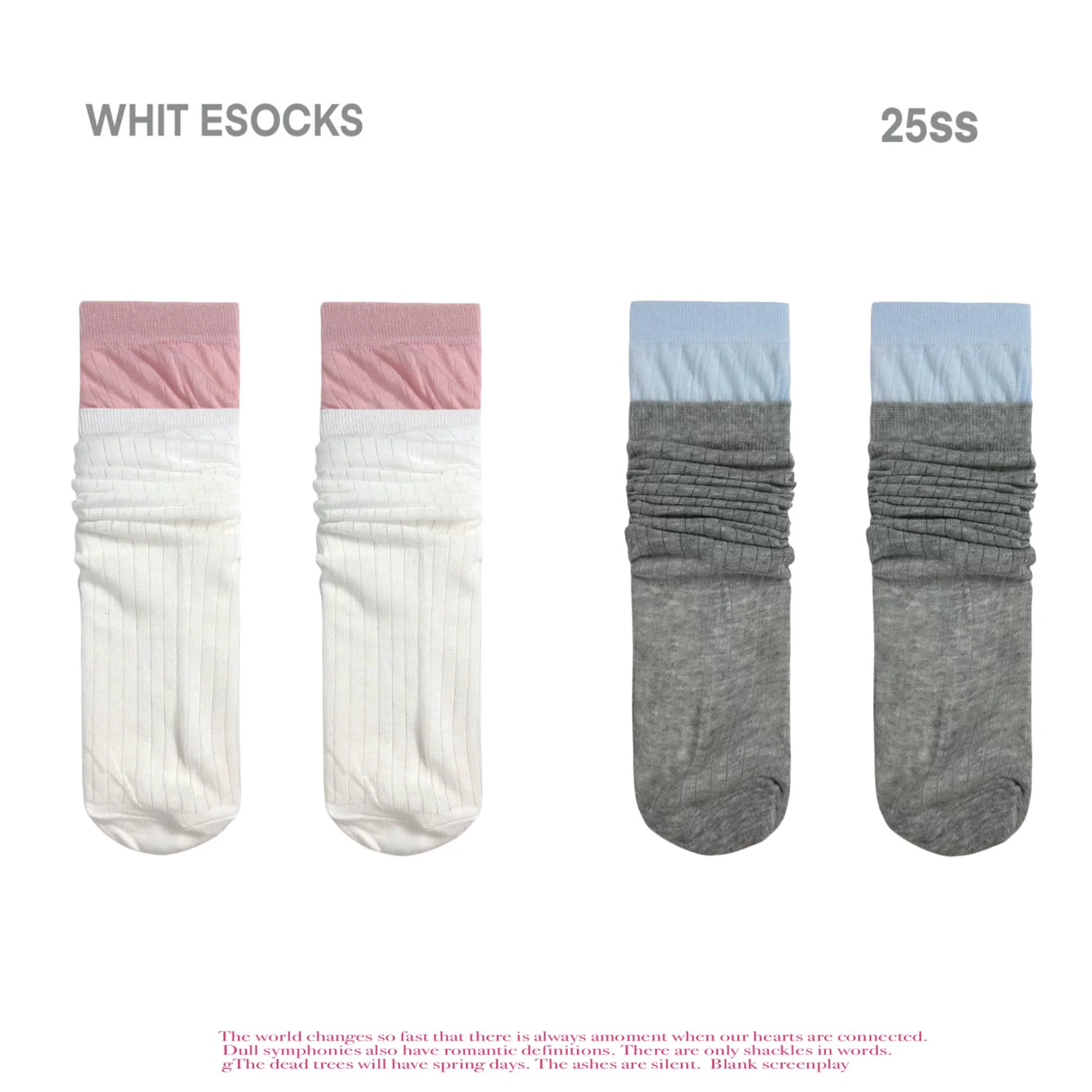 White Socks - Ballet Rib - Mid-Calf Socks with Double-Rib Contrast Cuffs