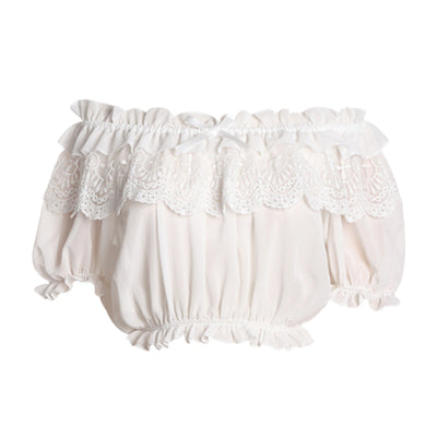 ZhiJinYuan - Open Shoulder - Open-Shoulder Blouse with Lace and Ruffle Hem - product detail 3