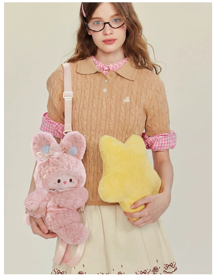 LambGuli - Rubitu Plush Friends - Pink Rabbit or White Lamb Plush Bag with Animal Motifs