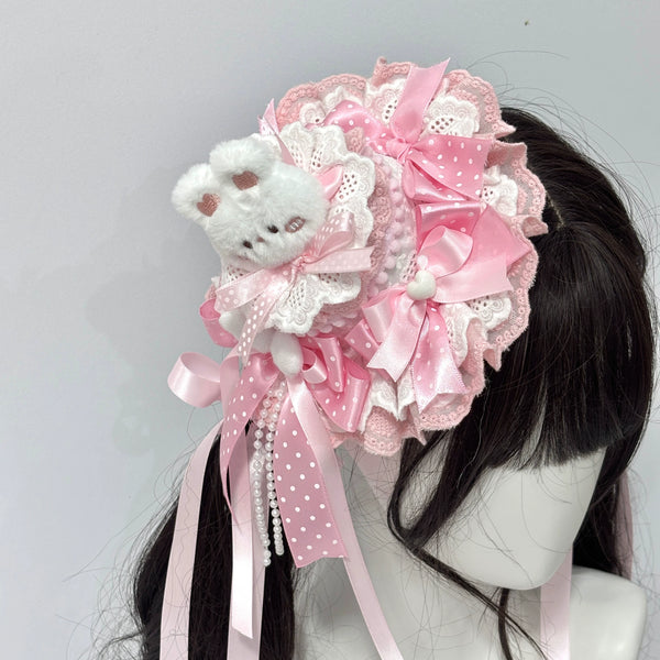 Cat Tart - Rabbit Girl - Small Top Hat or Side Hair Clip with Ribbon Bows