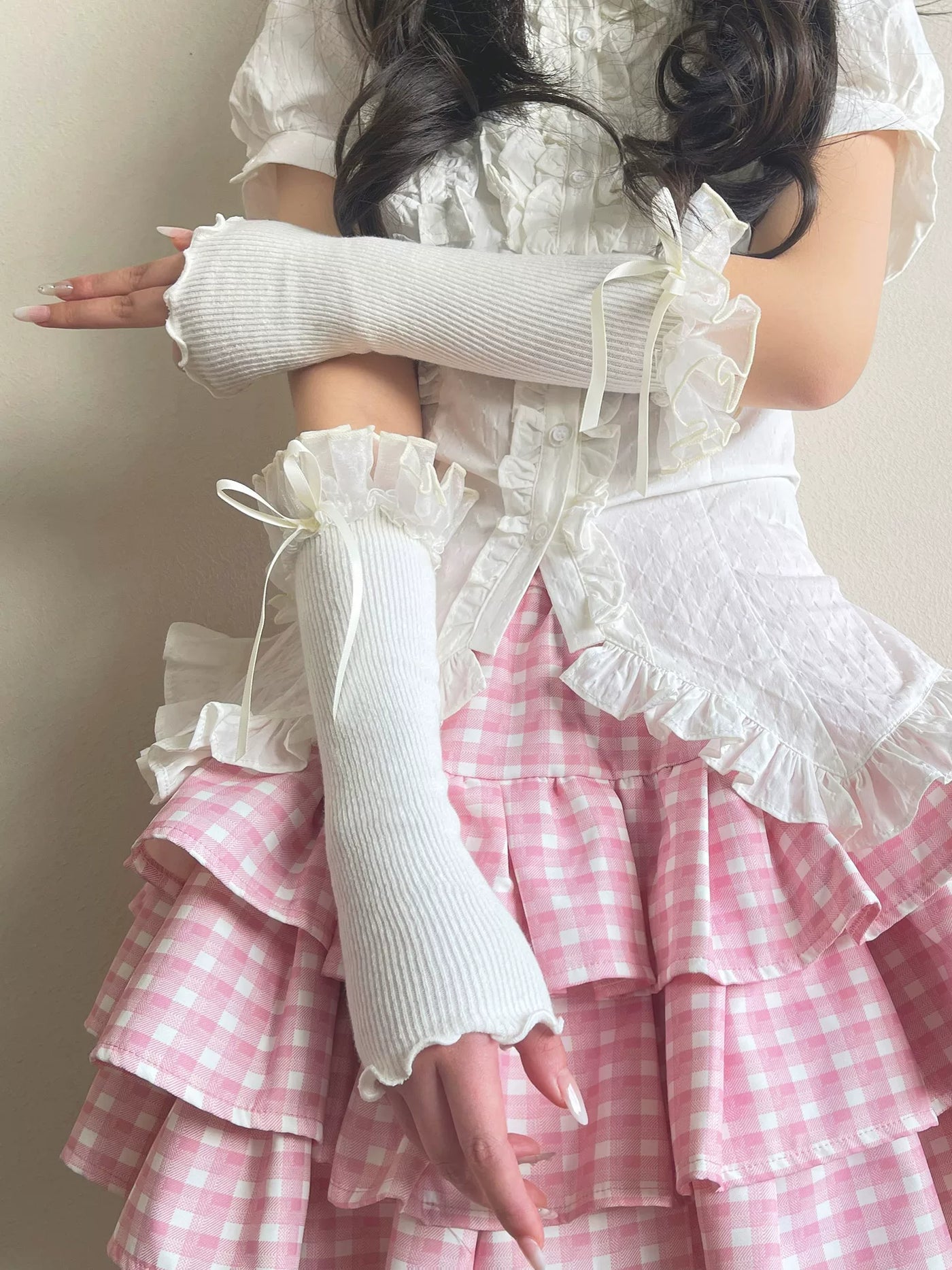 Sock Noble - Y2K Lace Bow - Arm Sleeves with Ruffled Lace Cuffs