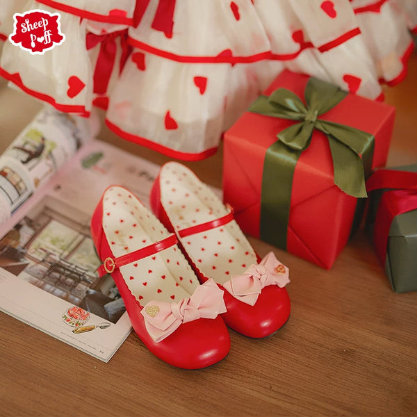 Sheep Puff Valentine rounded bow shoe clips accessory featuring adorable sheep puff design for stylish footwear decoration
