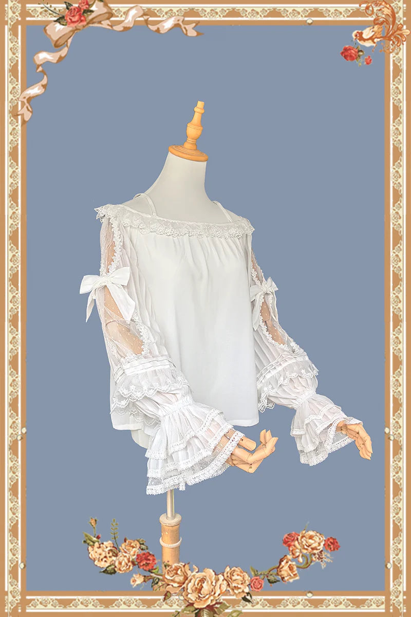 Infanta - Morning Dew - Lace-Sleeve Chiffon Blouse