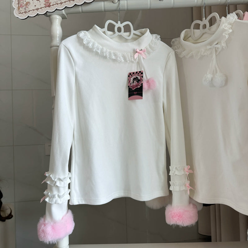 Cat Upon Cat Little Furball 280 Winter Layering Top — White & Pink
