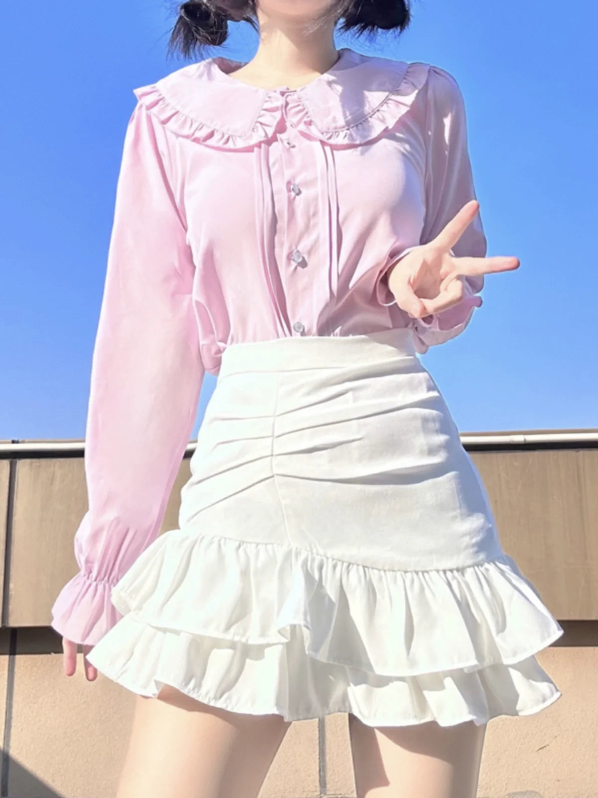 Niu Niu - Plus Size Lolita Shirt Long Sleeve - Doll Collar Blouse Innerwear