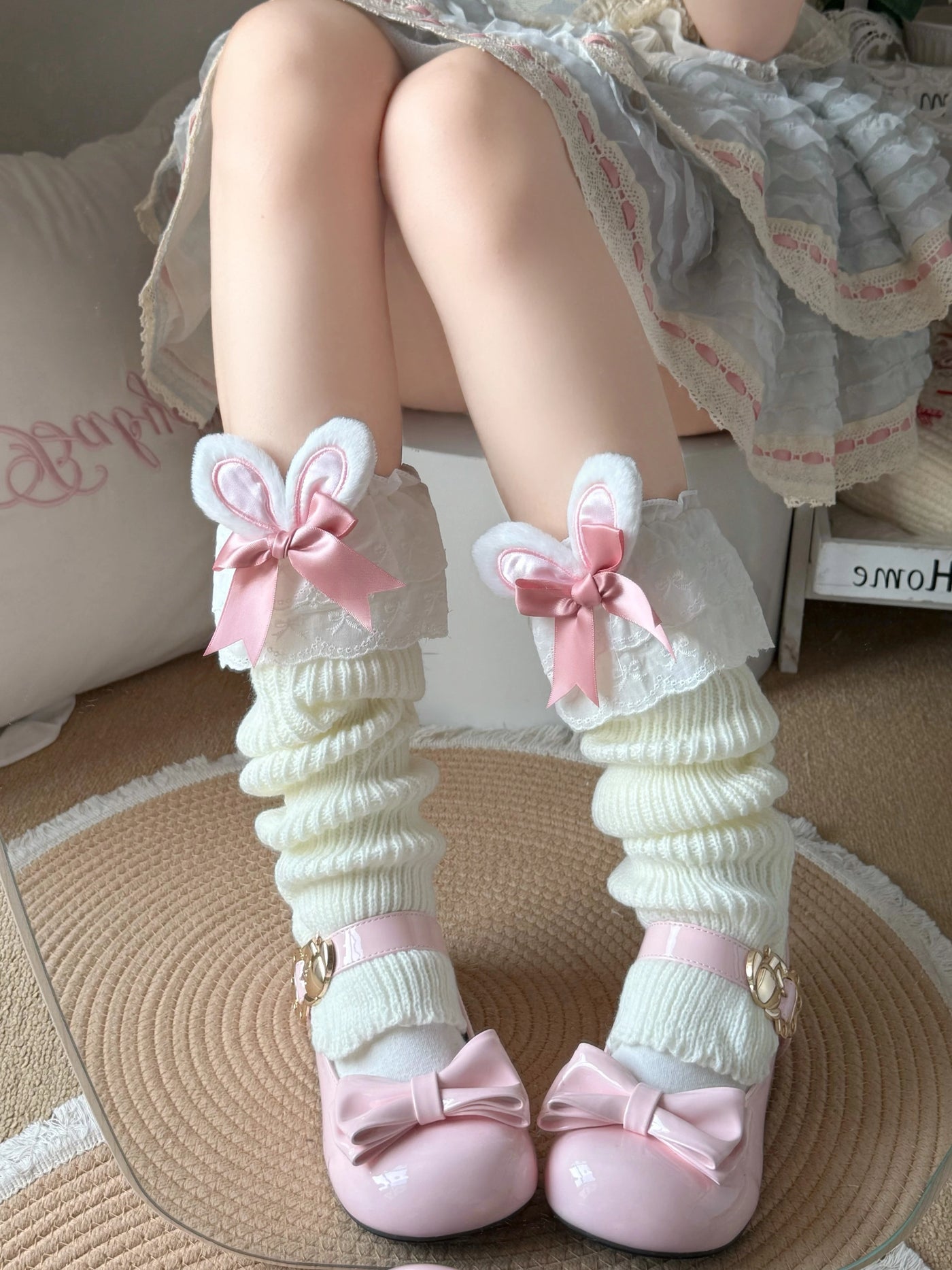 Fantasy Doll - Bunny Ear - Stirrup Leg Warmers with Lace and Bunny Ears