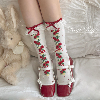 Autumn Sweet Lolita Cotton Thigh-high Socks Red short socks One Size