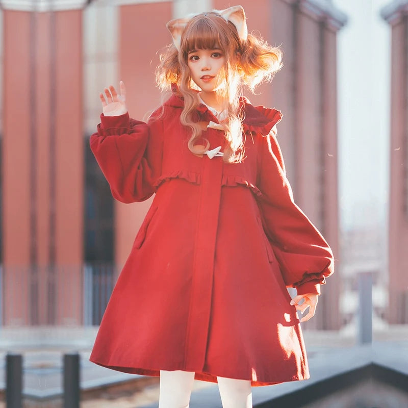 Fairy Cat - Winter Cat - Sweet Lolita coat with a ruffled cat-ear hood - product detail 2