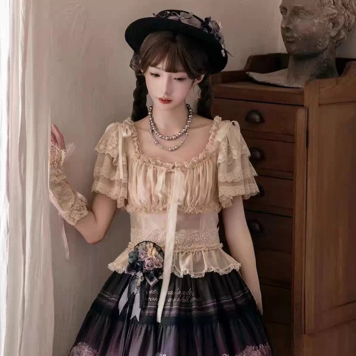 Sweetheart Dream Machine - Romantic Rose - Apricot Lace Blouse