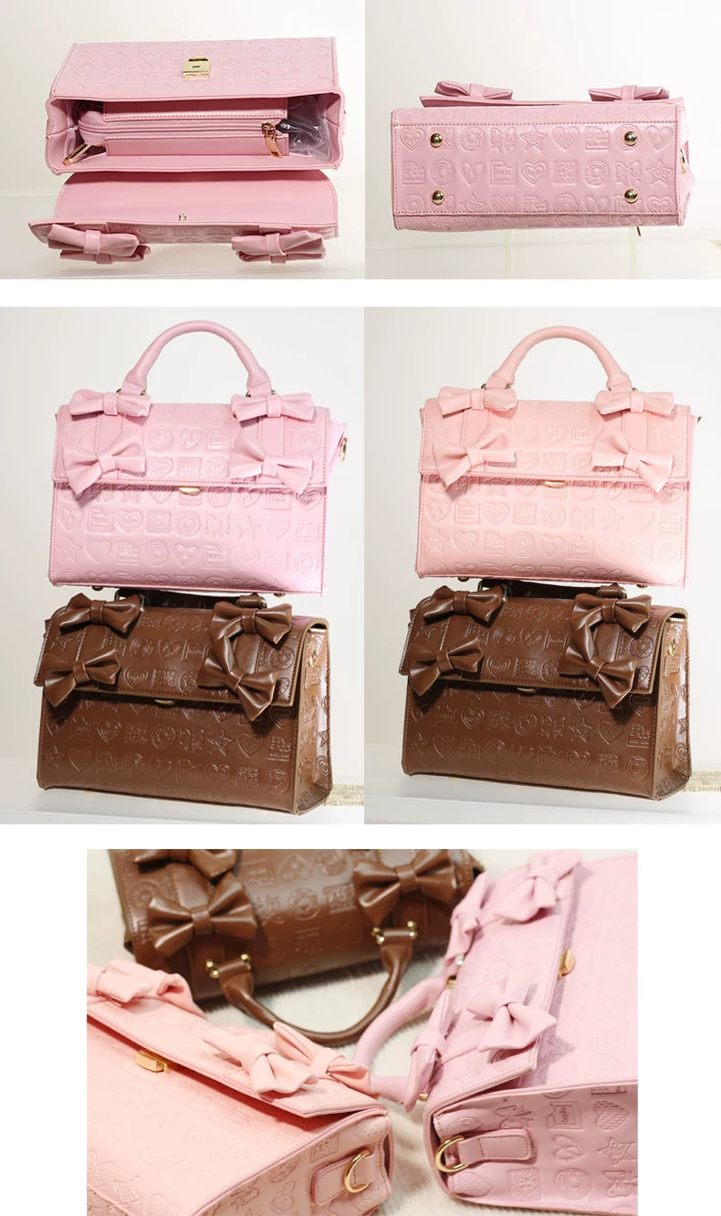 LovelyLota - Sweetheart Chocolate - Embossed Bow Bucket Bag