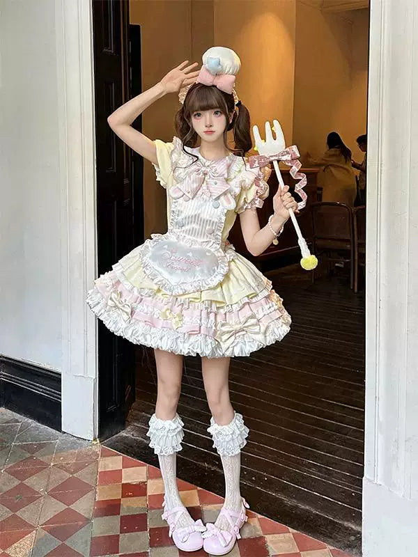 Creamy - Sweet Dessert - OP dress set with ruffled apron and oversized bow