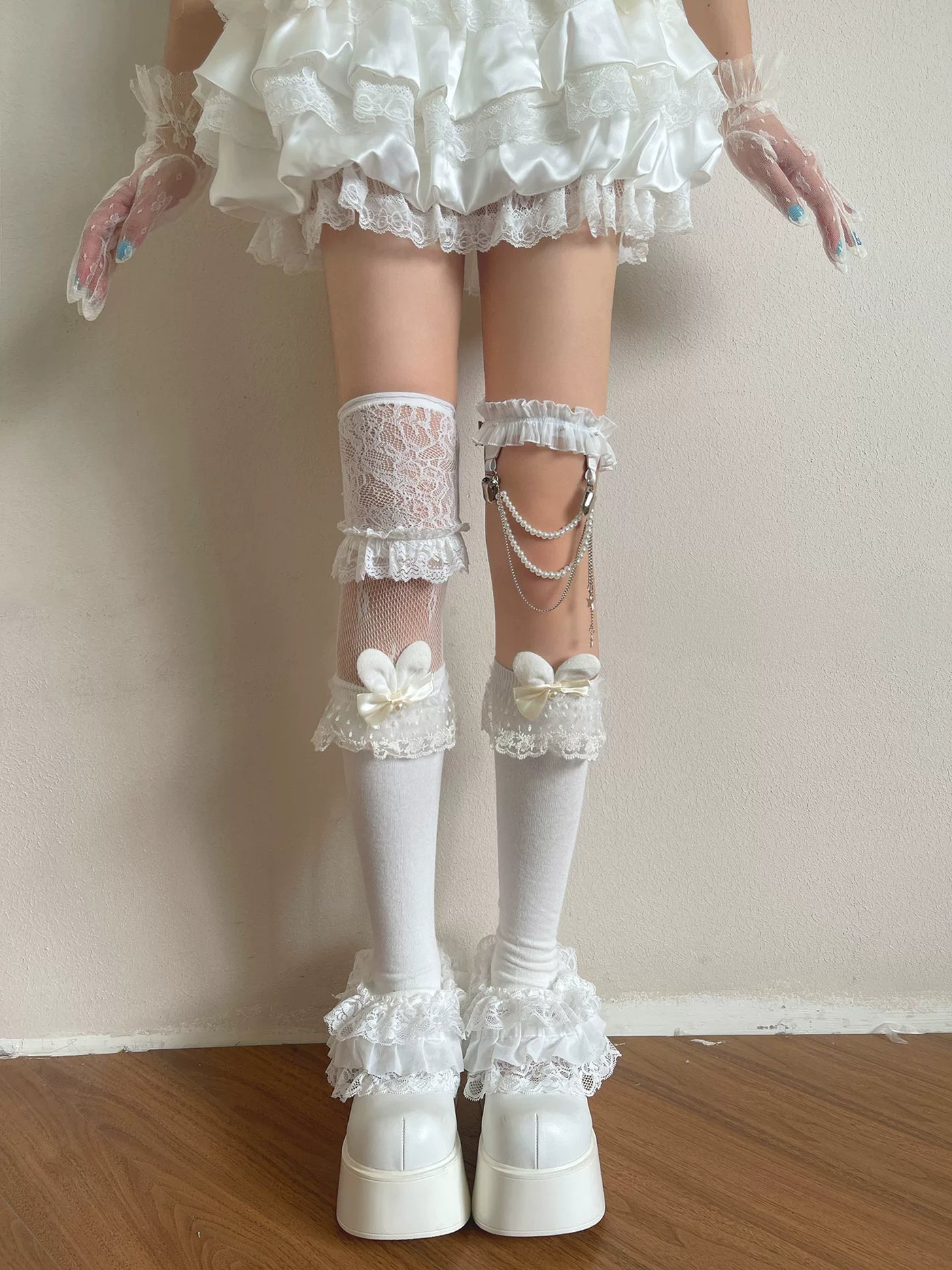Sock Noble - Doll Music Festival - Over-knee lace stockings, rabbit-ear sock covers, or a pearl-chain leg ring