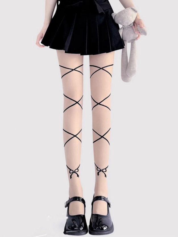 Fantasy Doll - Crossed Ribbon - Over-the-Knee Socks with crossed ribbon bands